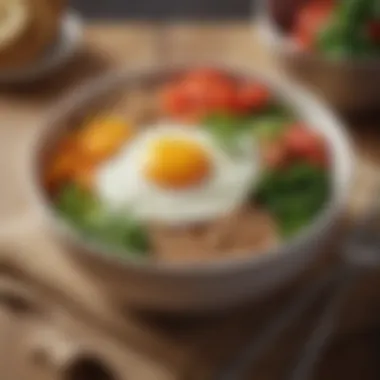 Nutritious Breakfast Bowl An aesthetically pleasing plate of a nutritious breakfast bowl featuring grains and vegetables.