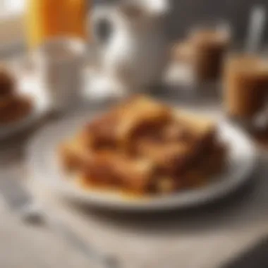 Elevated Breakfast Setting with Baked French Toast Sticks An elegant breakfast table featuring baked French toast sticks and coffee