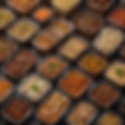 A selection of gourmet takeout containers showcasing various international cuisines