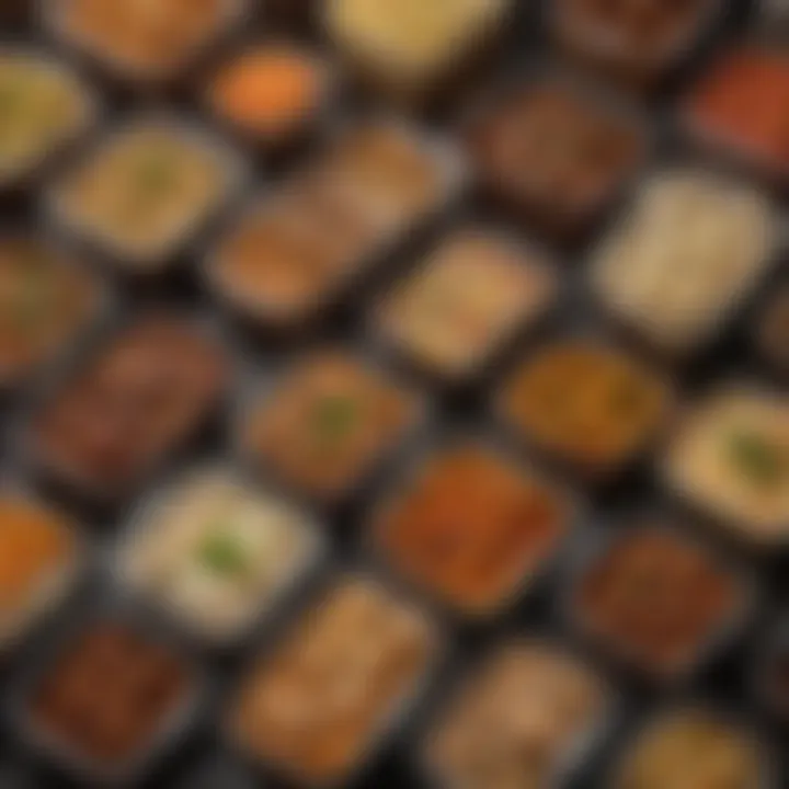A selection of gourmet takeout containers showcasing various international cuisines