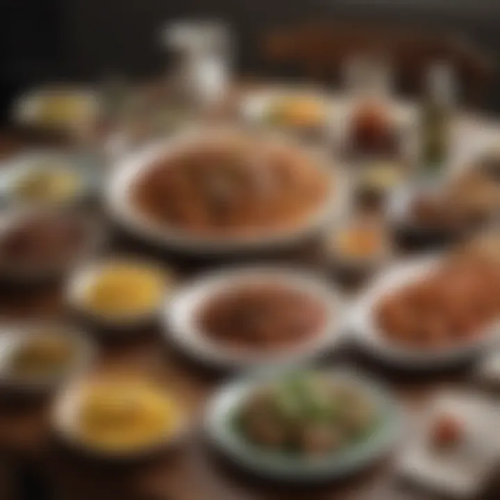An assortment of vibrant dishes from local restaurants arranged on a dining table