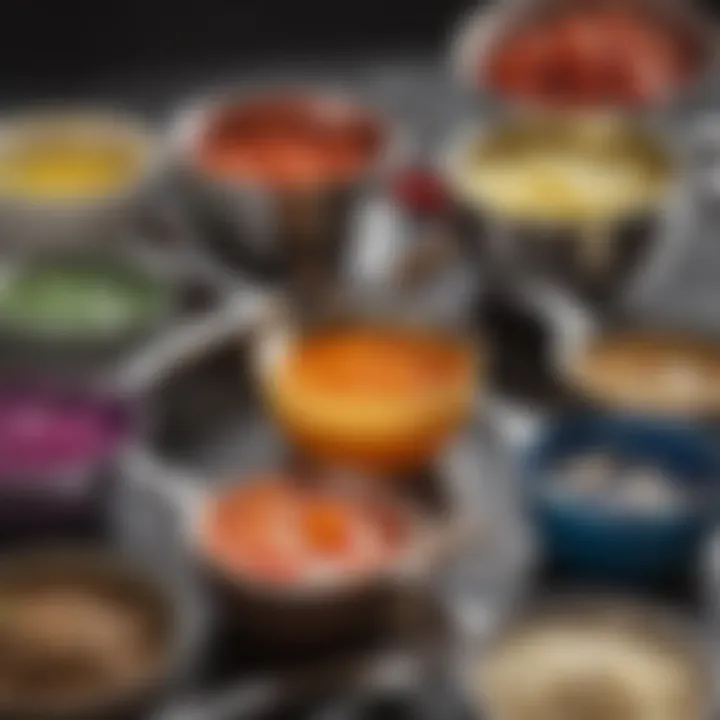 An array of measuring cups and spoons in vibrant colors.