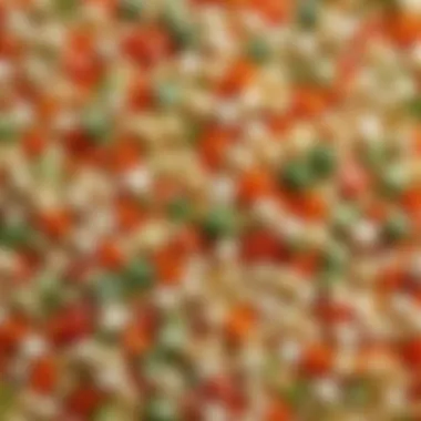 Close-up of diced vegetables used in macaroni salad.