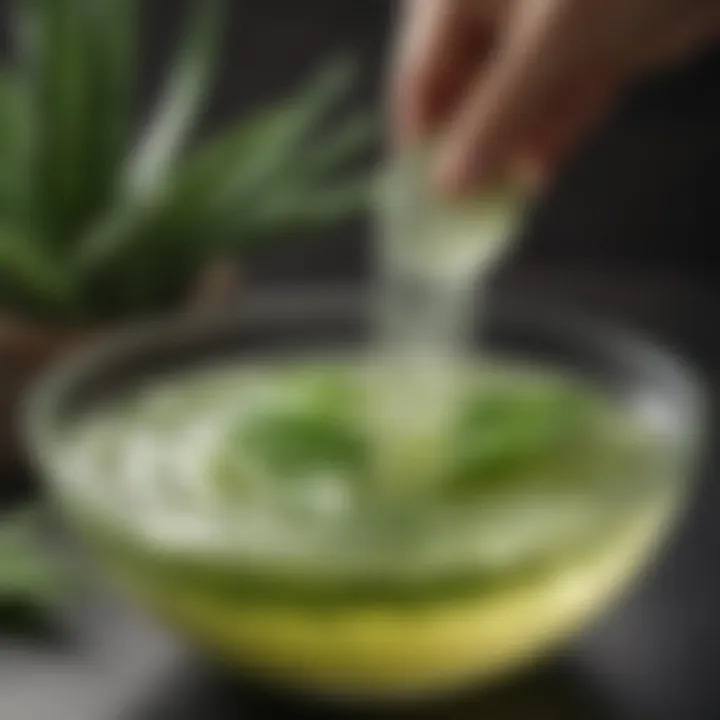 Close-up of aloe vera gel extraction