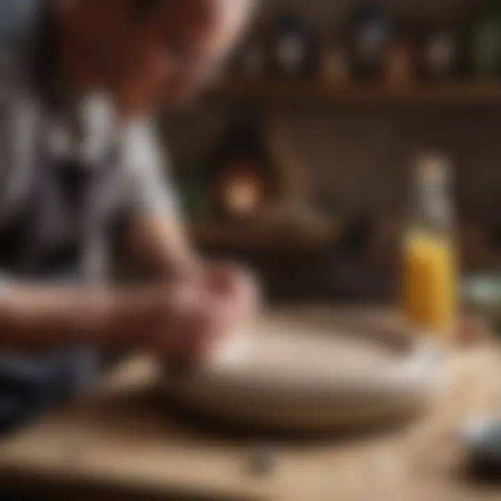 Artisan crafting a ceramic platter on a potter's wheel