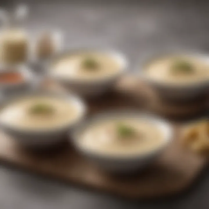 Assorted creamy sauces showcased in small bowls