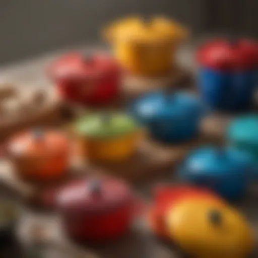 A stunning array of colorful Creuset cookware displayed elegantly