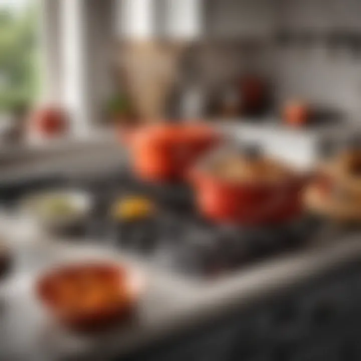 A beautifully set kitchen with Creuset products enhancing the ambiance