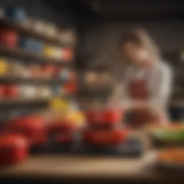 A shopper exploring discounted Creuset cookware in a store
