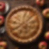 A beautifully baked apple pie on a rustic wooden table