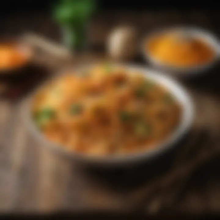 A colorful display of various Asian noodles on a rustic table