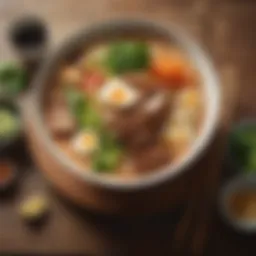 A vibrant bowl of ramen topped with fresh ingredients