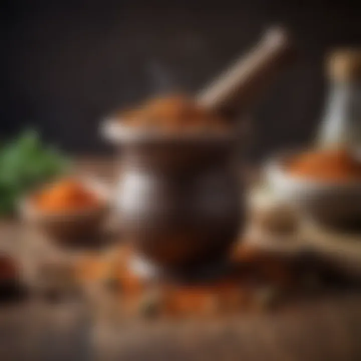 A traditional mortar and pestle for grinding spices