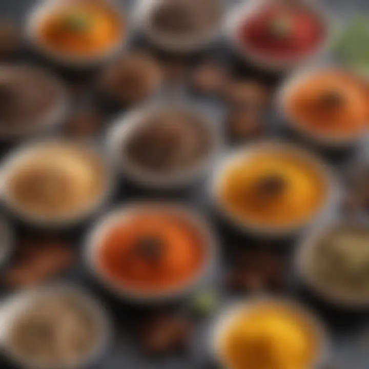 A diverse selection of spices in small bowls