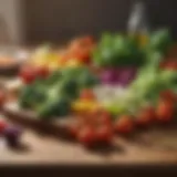 A vibrant array of fresh vegetables on a wooden countertop