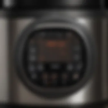 A close-up of the control panel of an advanced electric pressure cooker highlighting its user-friendly interface.