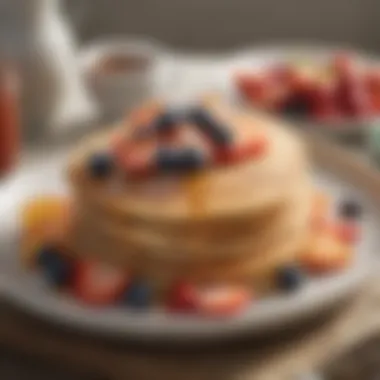 A plate of gourmet pancakes with fresh fruits