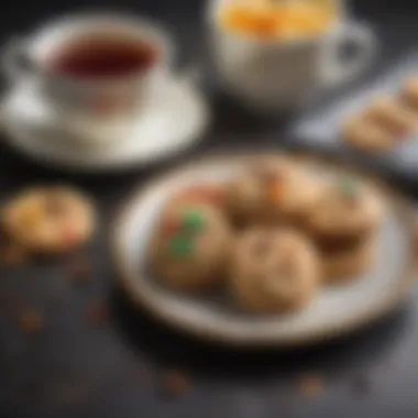 A beautifully arranged plate of cake mix cookies with a cup of tea.