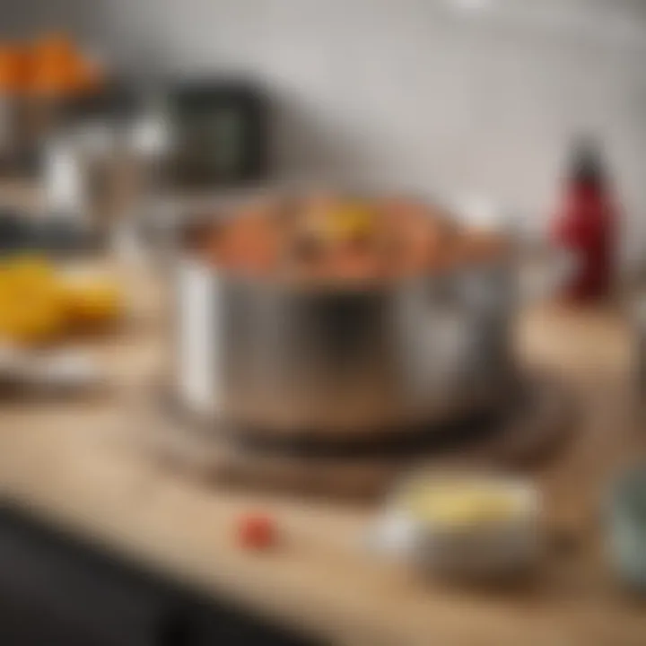 Stainless steel casserole dish on a kitchen countertop