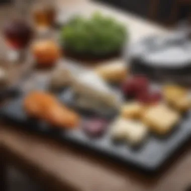 Dining Table Elegance A stylish slate cheese board set amidst a lavish dining table