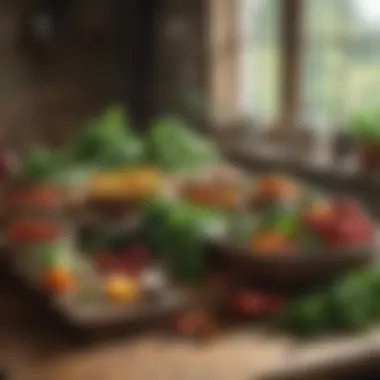 Seasonal Bounty: A Celebration of Local Produce A rustic wooden table adorned with seasonal vegetables and herbs