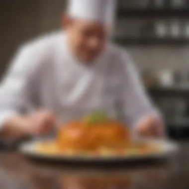 Signature Dish Presentation A chef presenting a signature dish with flair.