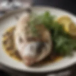 Elegant presentation of grilled branzino with herbs