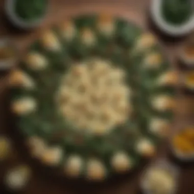 Festive Spinach Artichoke Platter An overhead view of a festive platter featuring spinach artichokes