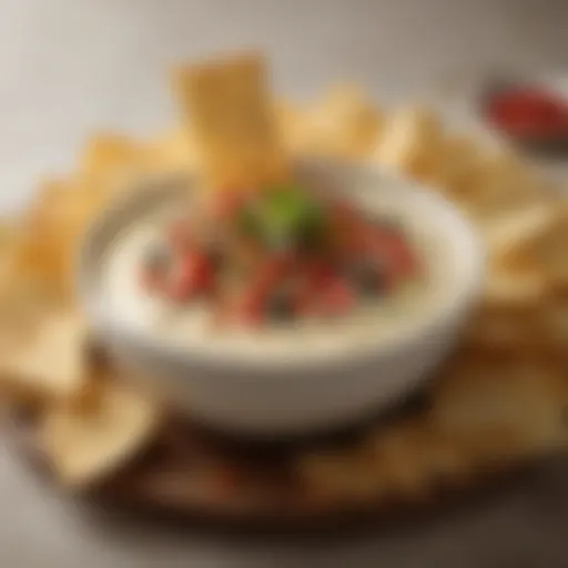 A tantalizing bowl of cheese dip with various toppings