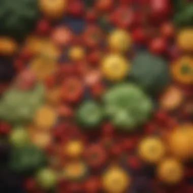 Mood-Boosting Nutrients in Fruits and Vegetables Colorful array of fruits and vegetables showcasing mood-boosting nutrients
