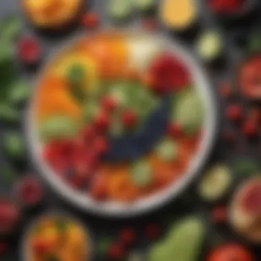 Colorful and Nutritious Meal A vibrant plate showcasing a variety of fruits and vegetables