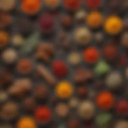 A vibrant spread of spices showcasing their textures and colors.