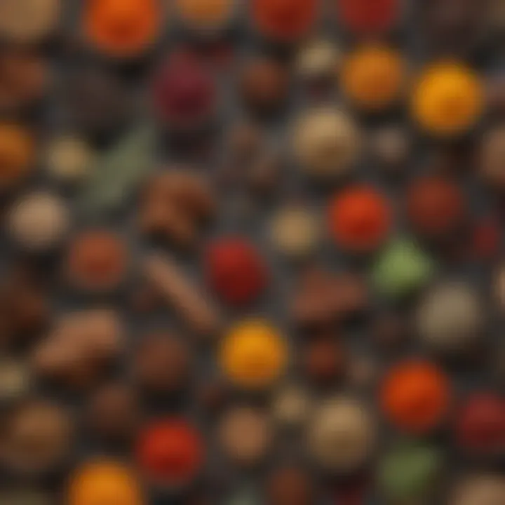 A vibrant spread of spices showcasing their textures and colors.