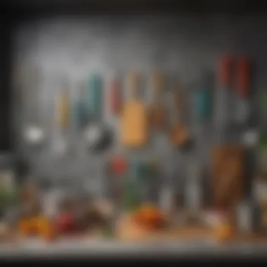 A vibrant display of various discount kitchen tools arranged aesthetically.