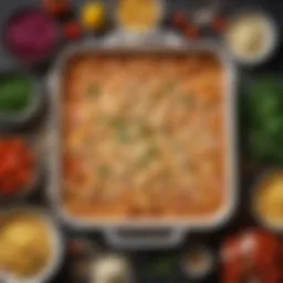 A colorful display of ingredients for chicken pasta bake