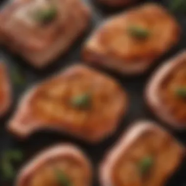 An array of marinated pork chops ready for grilling