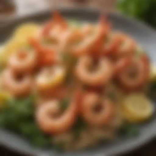A vibrant plate of plant-based shrimp alternative garnished with herbs
