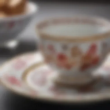 Craftsmanship of Fine China A close-up of fine china with artistic motifs, highlighting craftsmanship and detail.