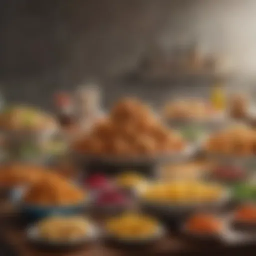 A vibrant array of food items symbolizing reward offerings