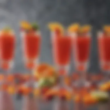 Vibrant Fruit Loop Vodka Shots Colorful display of Fruit Loop vodka shots in decorative glasses