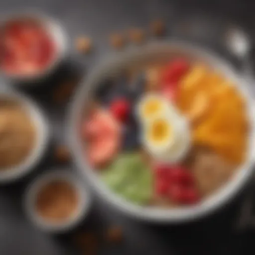 A vibrant spread of colorful breakfast bowls featuring fresh fruits and grains.