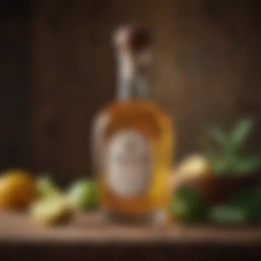 A beautifully aged reposado tequila bottle against a rustic backdrop