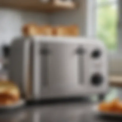 Sleek brushed stainless steel exterior of the toaster