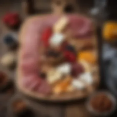 Charcuterie Board with Hard Goat Cheese An elegant charcuterie board showcasing hard goat cheese alongside fruits and nuts