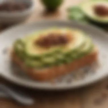 Delicious Avocado Toast Garnished with Seeds A beautifully arranged plate of avocado toast with seeds