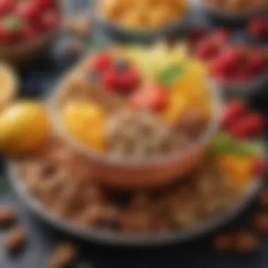 A Colorful Array of Nutrient-Dense Fruits and Nuts A vibrant display of assorted fruits and nuts in a bowl