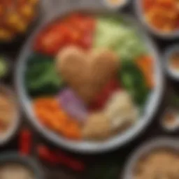 Close-up of a heart-healthy meal with colorful vegetables and grains