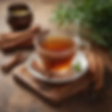 Cinnamon Herbal Tea A serene setting with a cup of herbal tea infused with cinnamon and other herbs