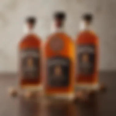 Essentials of Honey Bourbon Mixology A beautifully arranged display of honey and bourbon bottles