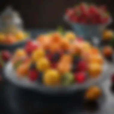 Elegant Display of Iced Fruits A vibrant assortment of iced fruits displayed elegantly on a platter.